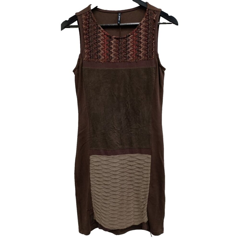 Vintage Smash Womens Mini Dress‎ Medium Brown Faux Suede Patchwork Hippie Y2K